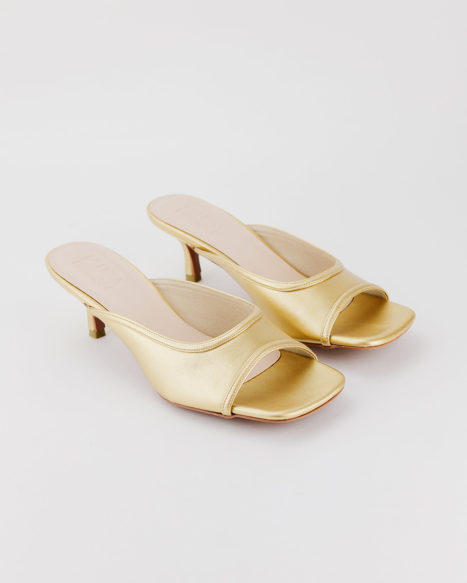 Aida Kitten Heel Mules (Gold)