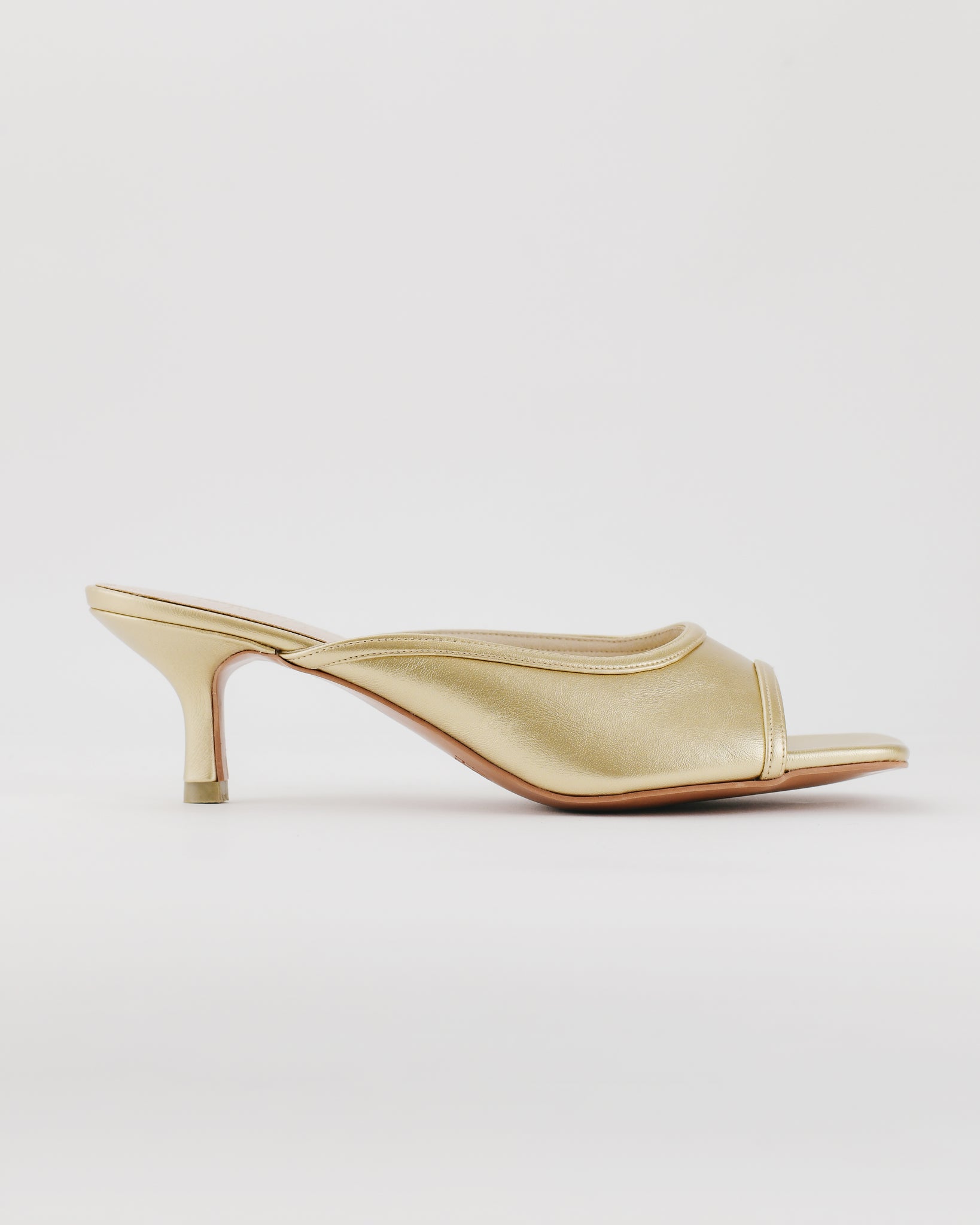 Aida Kitten Heel Mules (Gold)