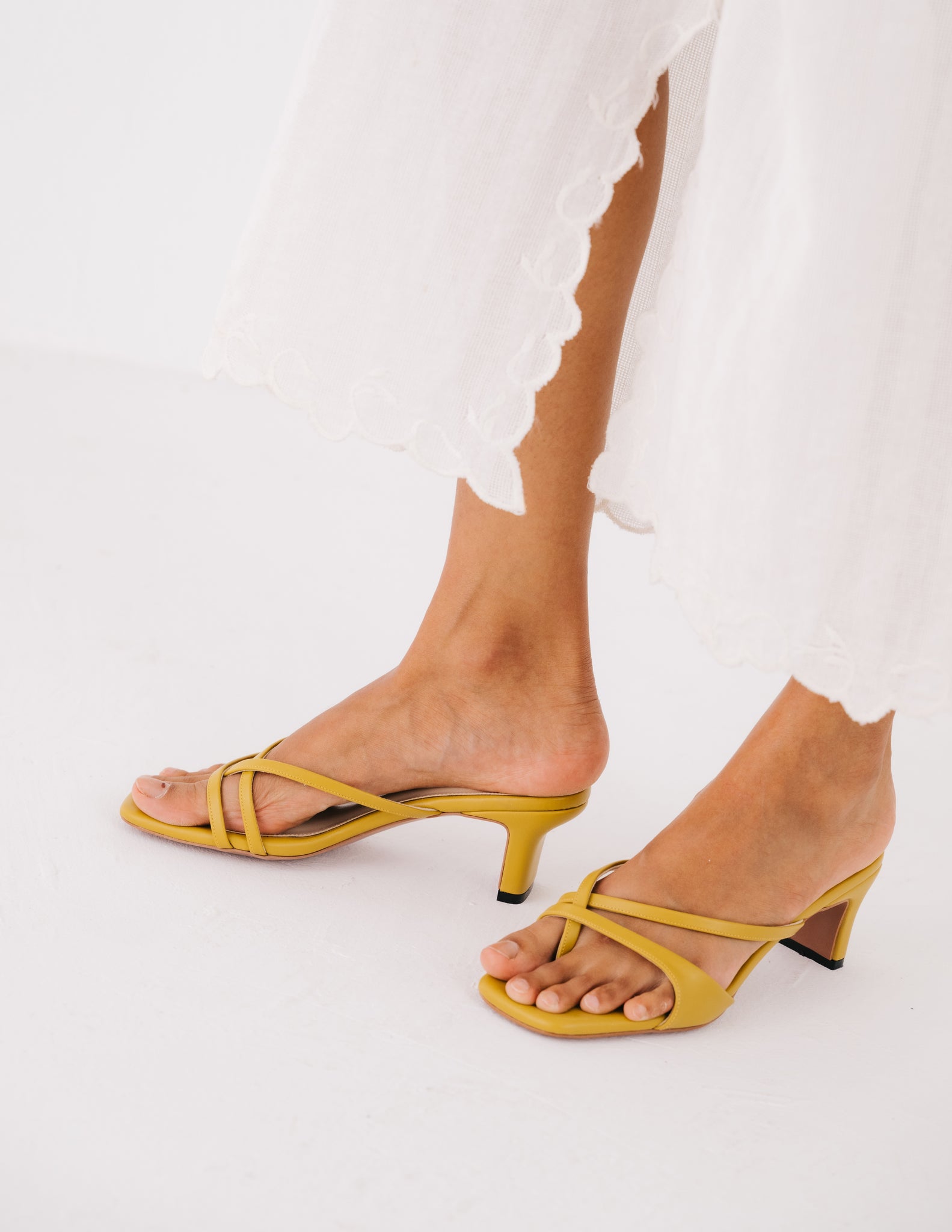 Lela Strappy Heel Mules (Golden Rod)