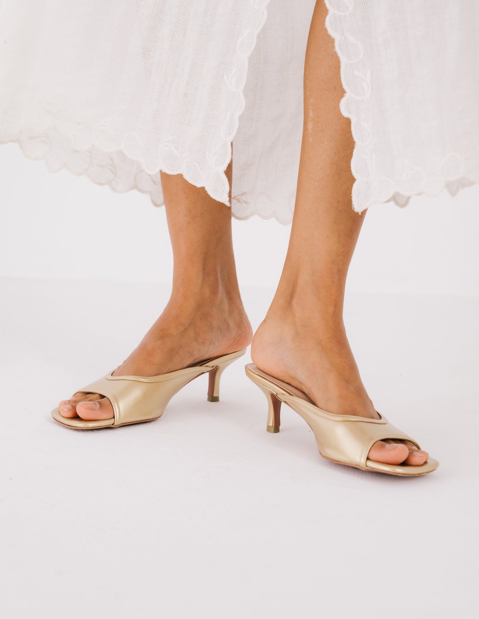 Aida Kitten Heel Mules (Gold)