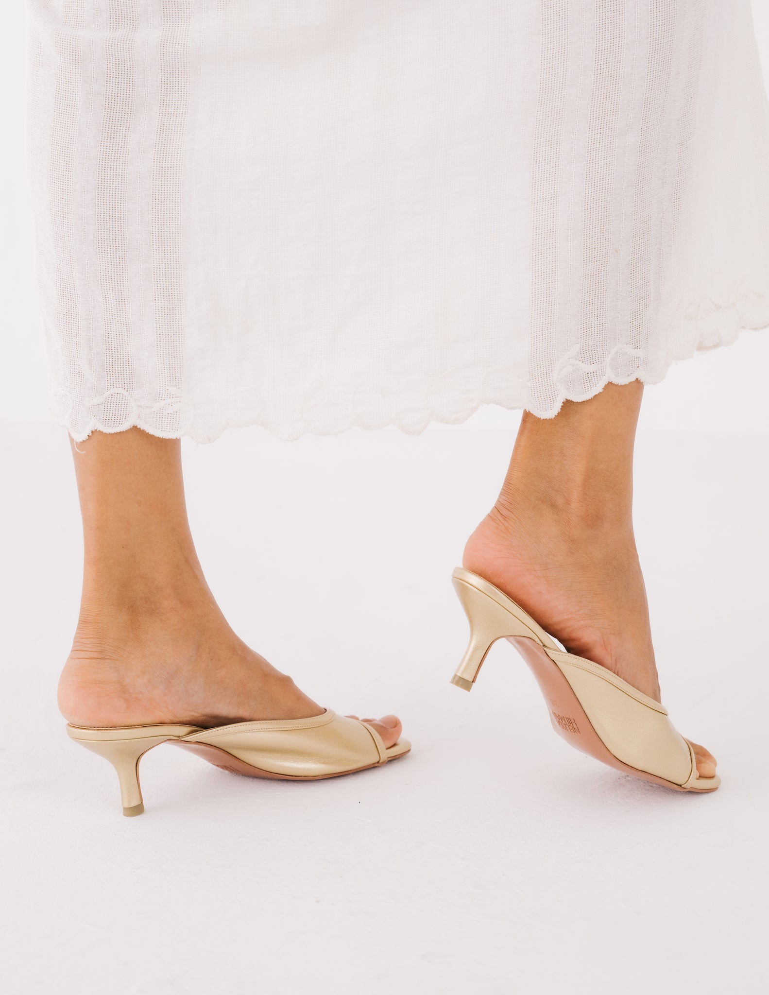 Aida Kitten Heel Mules (Gold)